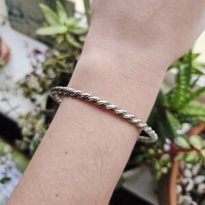 Vintage Classic Simple Silver Twist Bangle Bracelet